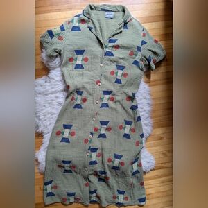 Bobo Choses green geometric gauze button up dress